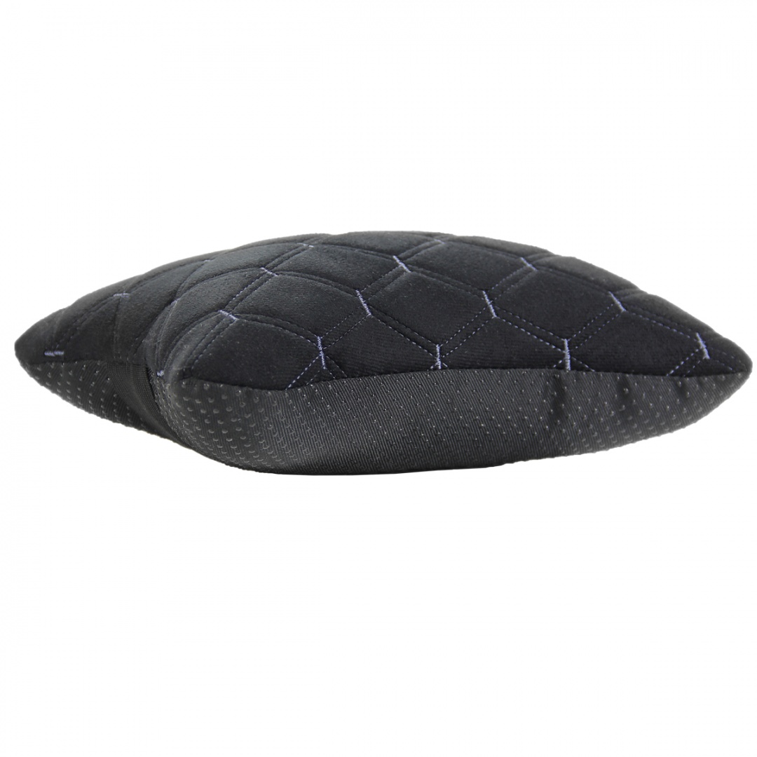 Подушка-подголовник на сиденье "косточка", черная с прострочкой серой ромбиками (26х17см)