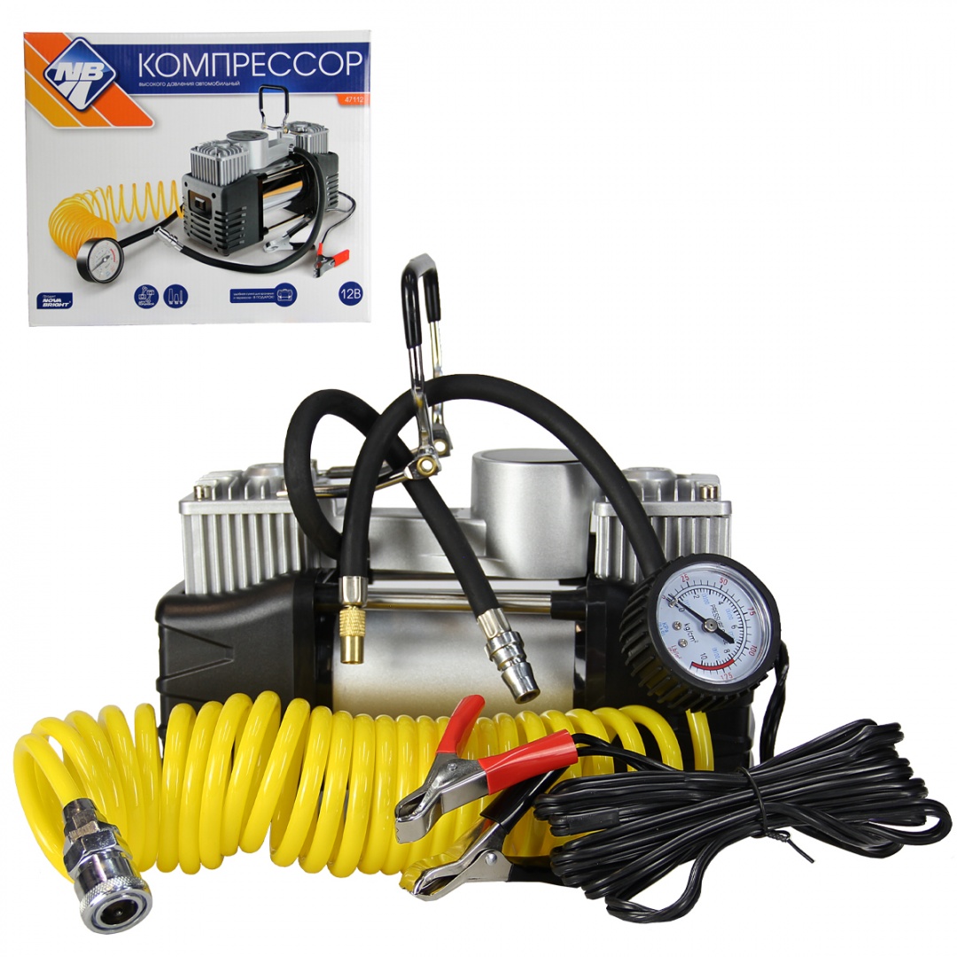 Компрессор "Nova Bright" АК-75 двухпоршневой, до 75 л/мин., 150 PSI, 12В, металлический корпус, в сумке