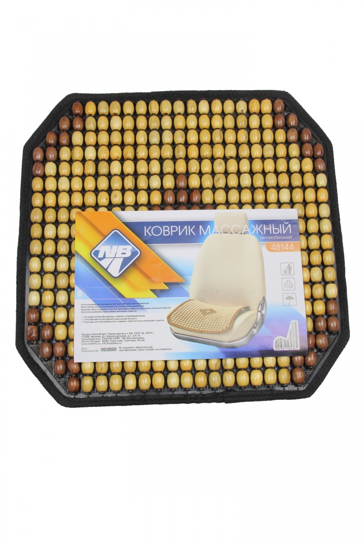 Накидка (коврик) на сидение "Nova Bright" массажная деревянная, бежевая с рисунком, противоскользящая основа