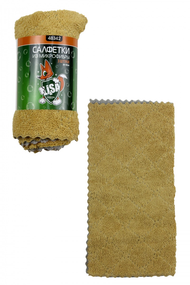 Салфетки из экстраплотной микрофибры "Li-Sa" в наборе (3 шт-30х30см)  универсальные, плотность 300г/м2