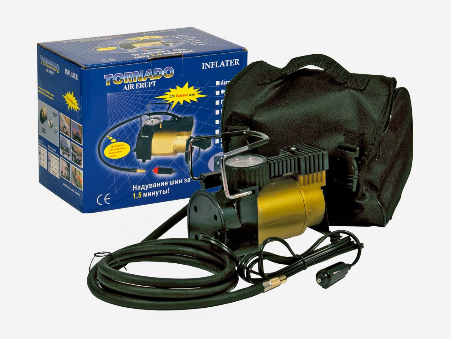 Компрессор "TORNADO" АC-580, до 35 л/мин, 140 PSI, 12В металл. корпус (с сумкой)