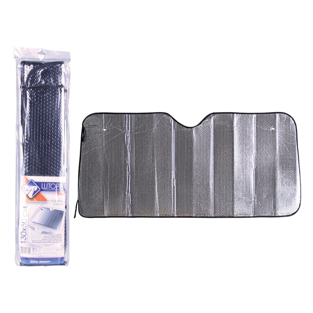 Штора солнцезащитная "Nova Bright", металлизированная, под лобовое стекло (серебро), 130х60см