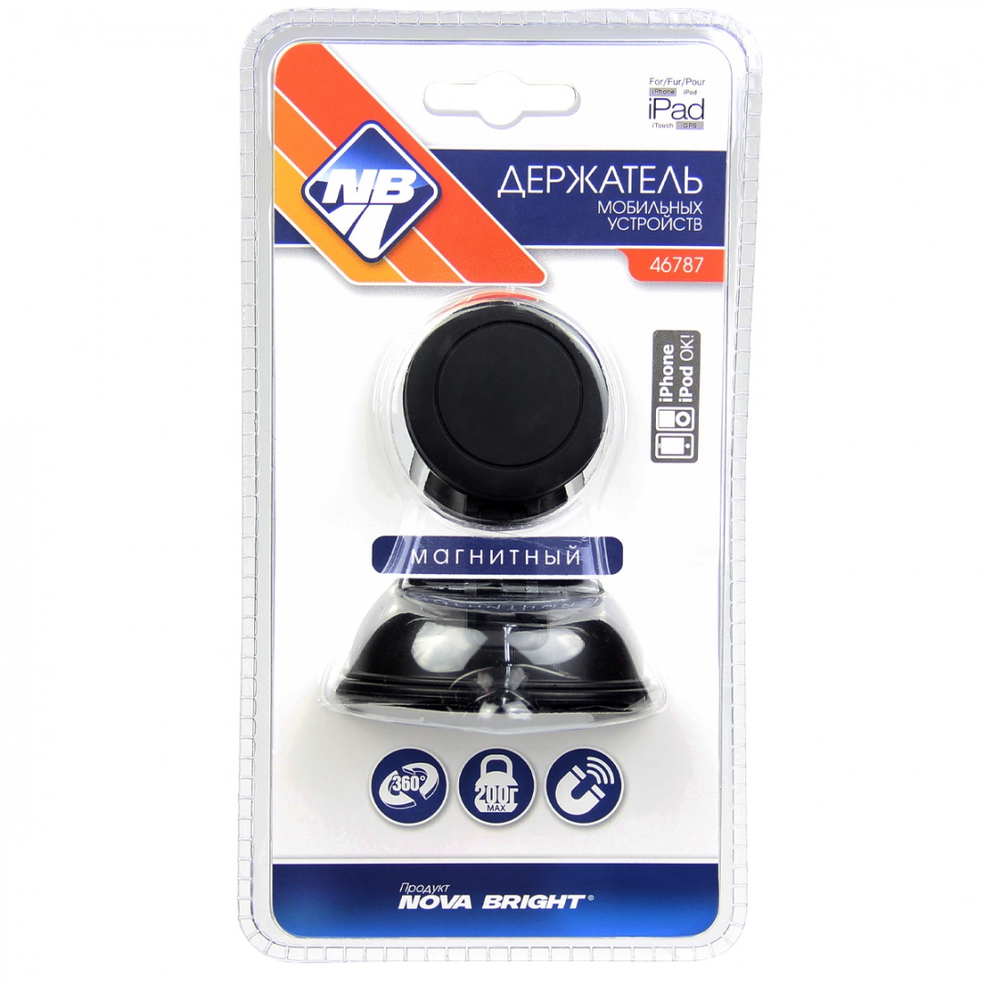 Держатель моб. устройств "Nova Bright" магнитный, на присоске с фиксатором