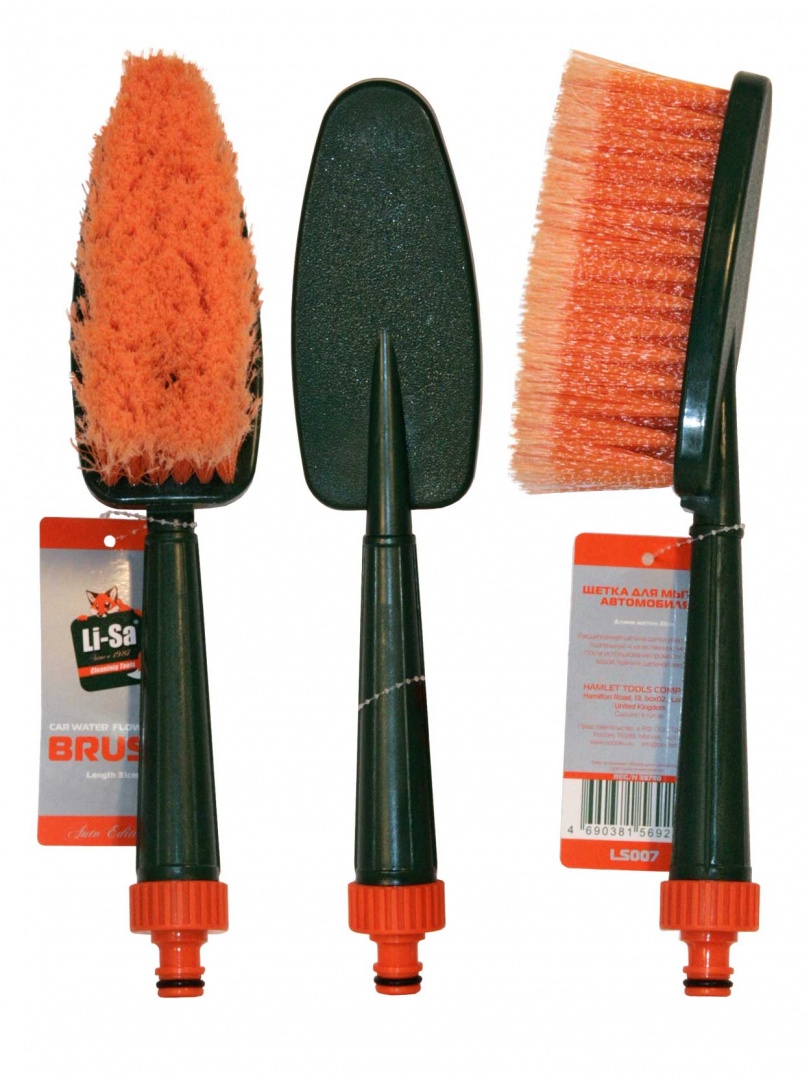 Щетка для мытья "Li-Sa" LS007, проточная ручка со штуцером для подачи воды, 31см 