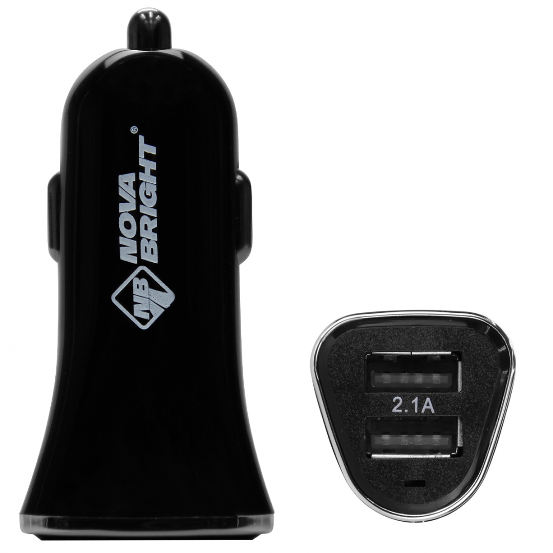 Зарядное устройство "Nova Bright" для моб.устройств, 2 USB-порта, 2100мА, LED индикатор, 12/24В