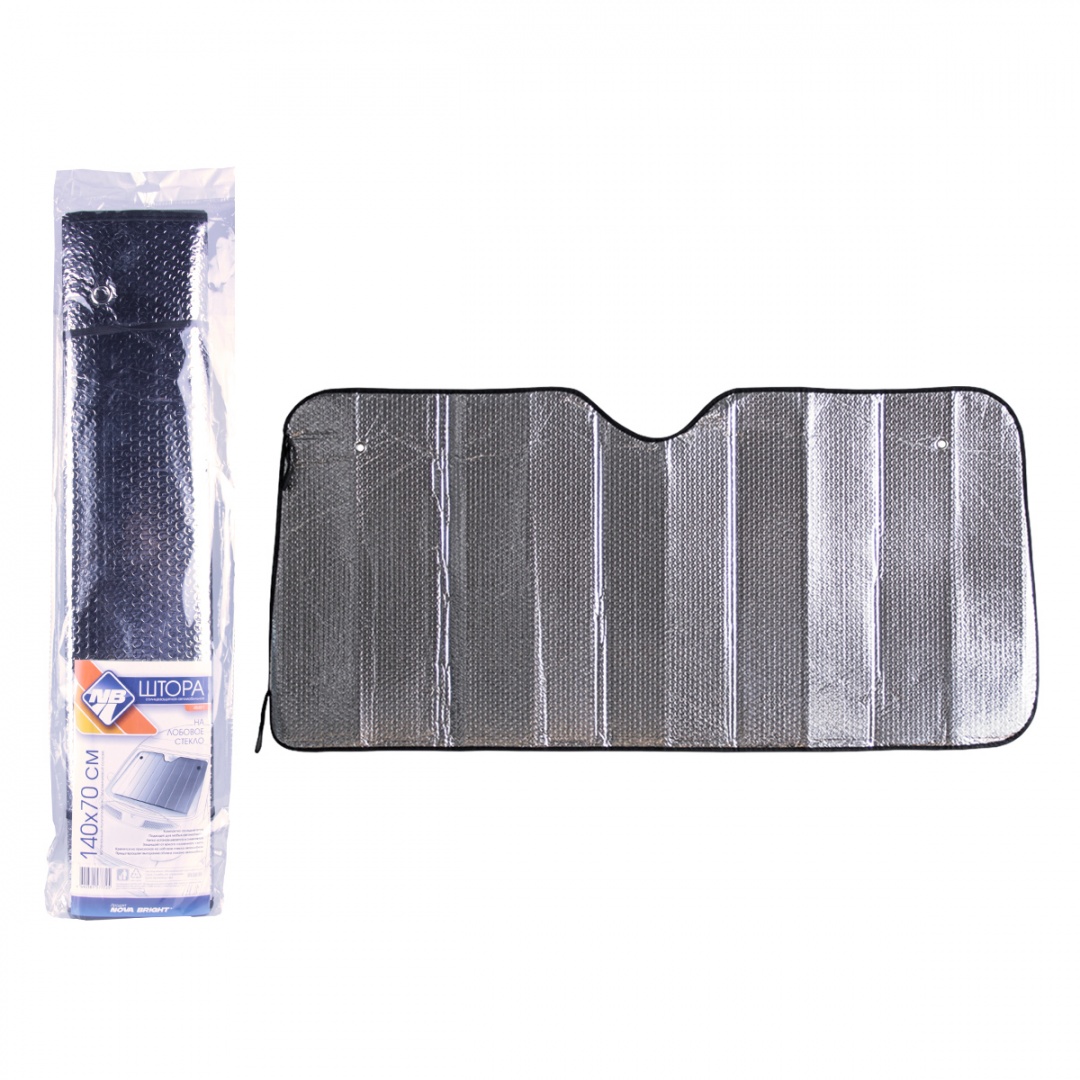 Штора солнцезащитная "Nova Bright", металлизированная, под лобовое стекло (серебро), 140х70см