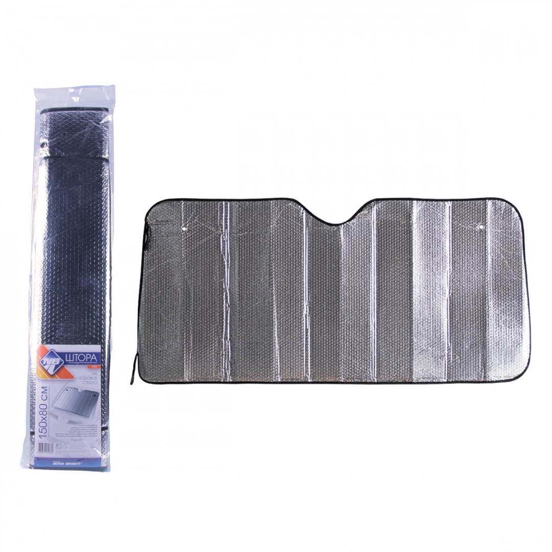 Штора солнцезащитная "Nova Bright", металлизированная, под лобовое стекло (серебро), 150х80см