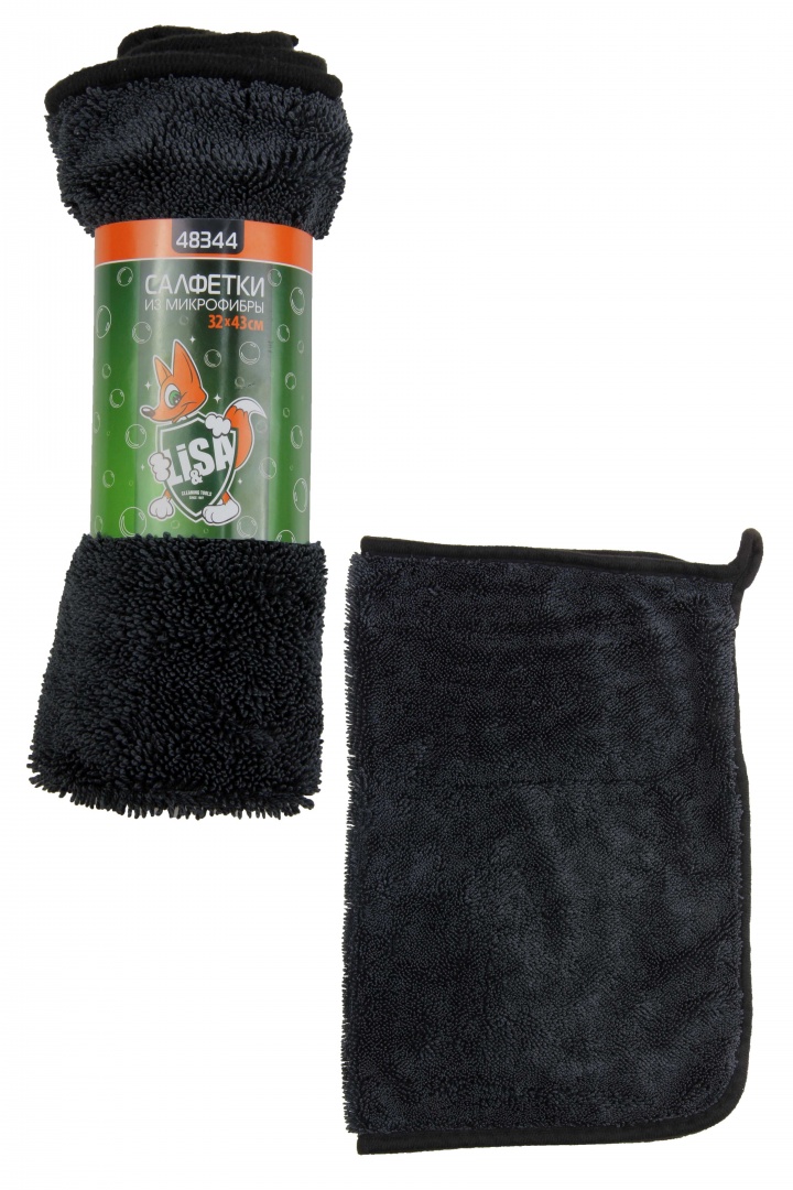 Салфетка из суперплотной микрофибры для чистки, сушки и полировки кузова "Li-Sa" 32х43см, высокий ворс, плотность 600г/м2