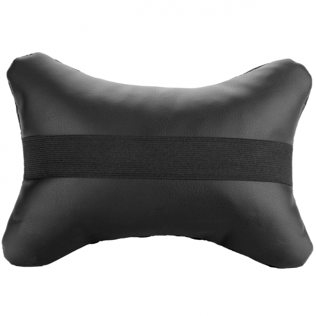 Подушка-подголовник на сиденье "косточка", черная с прострочкой красной ромбиками (26х17см)